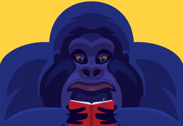 Vector illustration of gorilla reading book