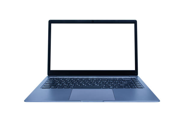 istock Slim modern laptop with screen mockup isolated on white background with shadow. 1290250583