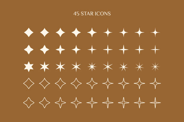 illustrations, cliparts, dessins animés et icônes de un ensemble d’icônes star dans un style minimaliste simple et linéaire. signe d’étincelle vectorielle, scintillement, brillant, effet lumineux de lumière - vector icon flash