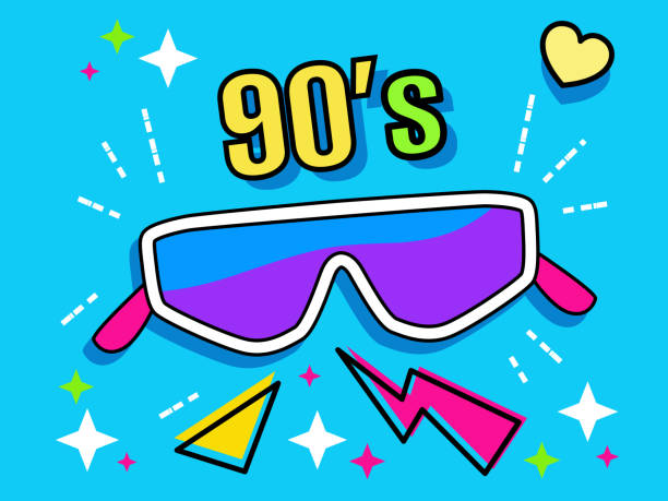 neon retro ski okulary kolekcja 90s. - nerd technology old fashioned 1980s style stock illustrations