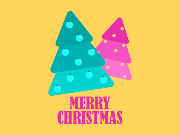 istock Two Christmas trees on a yellow background. Merry Christmas and Happy New Year. Festive design for greeting card, poster and banner. Vector illustration 1290252111