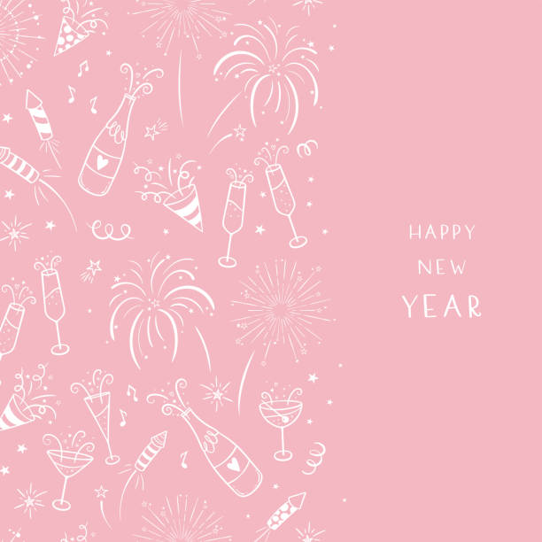 Lovely hand drawn New Years Design, doodle firework, cocktails, streamers and decoration, great for party invitations, banners, wallpapers - vector design Lovely hand drawn New Years Design, doodle firework, cocktails, streamers and decoration, great for party invitations, banners, wallpapers - vector design 2021 illustrations stock illustrations