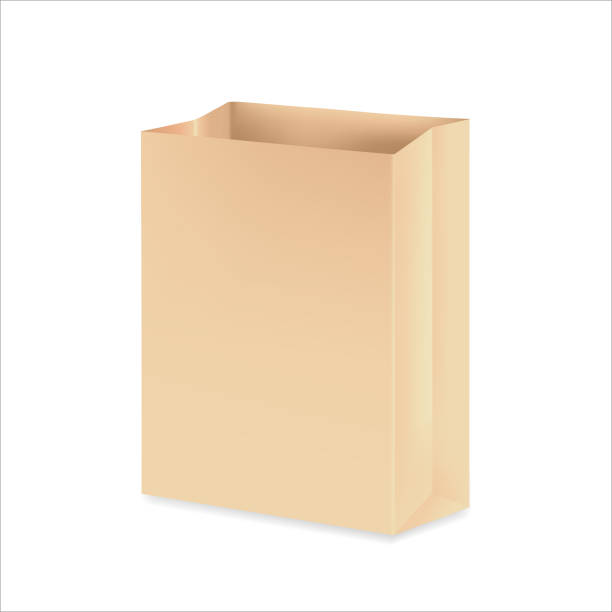 Craft paper bag. Packaging for takeaway food or gifts. Vector 3d realistic illustration. Empty brown template. Close up. EPS 10. Craft paper bag. Packaging for takeaway food or gifts. Vector 3d realistic illustration. Empty brown template. Close up. EPS 10. kraft paper stock illustrations