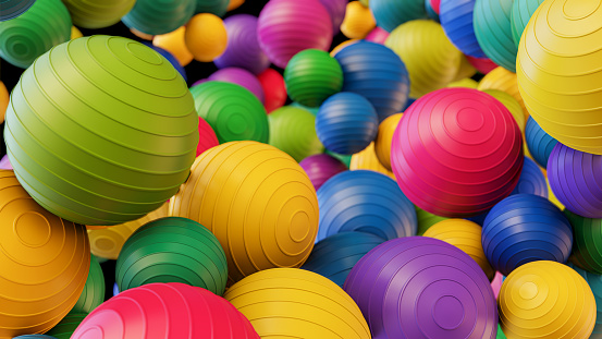 Abstract colorful background of plastic balls. 3D illustration with depth of field effect