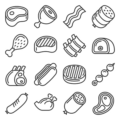 Meat and Steak Icons Set on White Background. Vector illustration