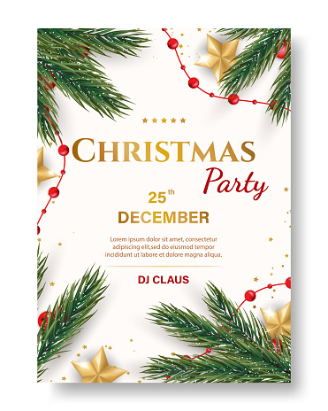 Christmas party poster template. Festive layout for flyer and invitation. Bright design for a banner An invitation to a winter evening party. Vector illustration
