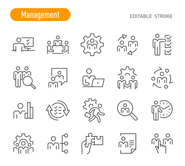 illustrations, cliparts, dessins animés et icônes de icônes de gestion - série de lignes - course modifiable - teamwork action symbol people