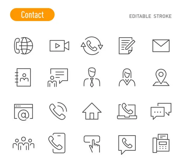 Vector illustration of Contact Icons - Line Series - Editable Stroke