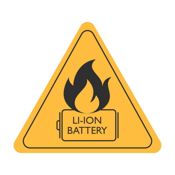 Lithium Ion battery caution sign. Lithium Ion battery caution sign. Flat style. Isolated. lithium ion battery stock illustrations