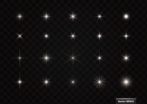 блестящий световой материал, 20 видов. векторный набор иллюстраций - звезда stock illustrations