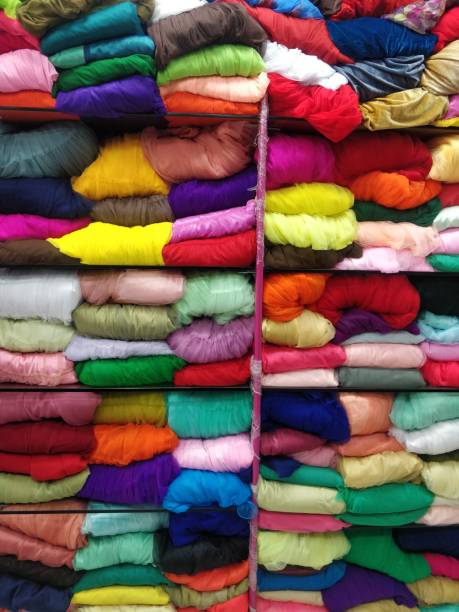 istock Colorful Indian textile on display at store 1290276122