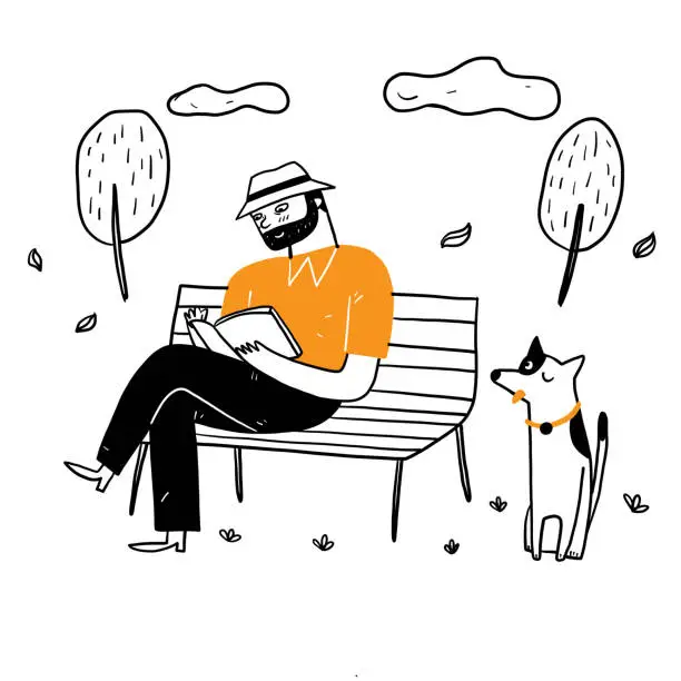 Vector illustration of The old man sitting on the park chair