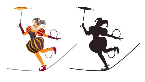 Vector illustration of Female circus artist and its' silhouette