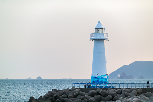 Sep. 19, 2020 Cheongsapo near Haeundae, Busan, South Korea: Sea and lighthouse in Cheongsapo beach near Haeundae.
