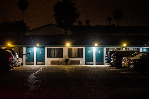Motel's parking is full, Santa Barbara, USA. Part of a roatrip August 2017