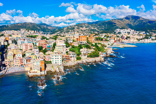 Aerial view of Boccadasse Genoa Italy