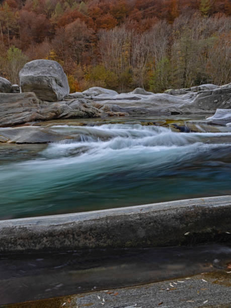 rapid in a river, rapids in the mountain stream - switzerland cold green rock imagens e fotografias de stock