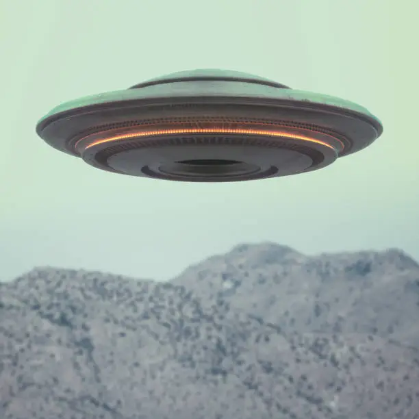 Unidentified flying object - UFO. Science Fiction image concept of ufology and life out of planet Earth. Clipping Path Included.