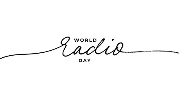 Vector illustration of World Radio day vector lettering. Hand drawn modern line calligraphy.