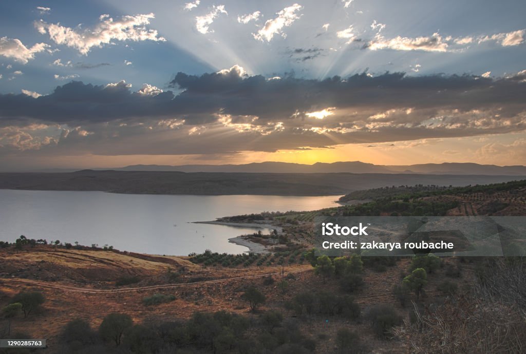 beautiful Sunrise in tlemcen algeria Sunrise with clouds and trees in the river Algeria Stock Photo