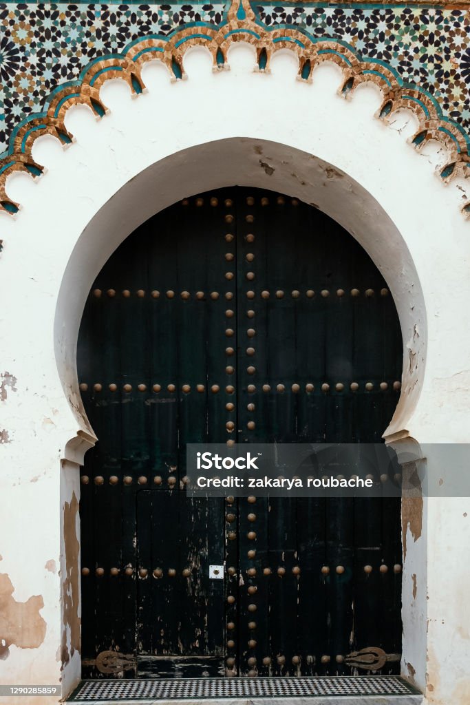 old wooden door in tlemcen algeria with arabic and islamic style art Tlemcen Stock Photo