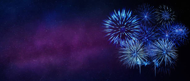 Abstract colored firework on dark sky. Celebration and anniversary concept
