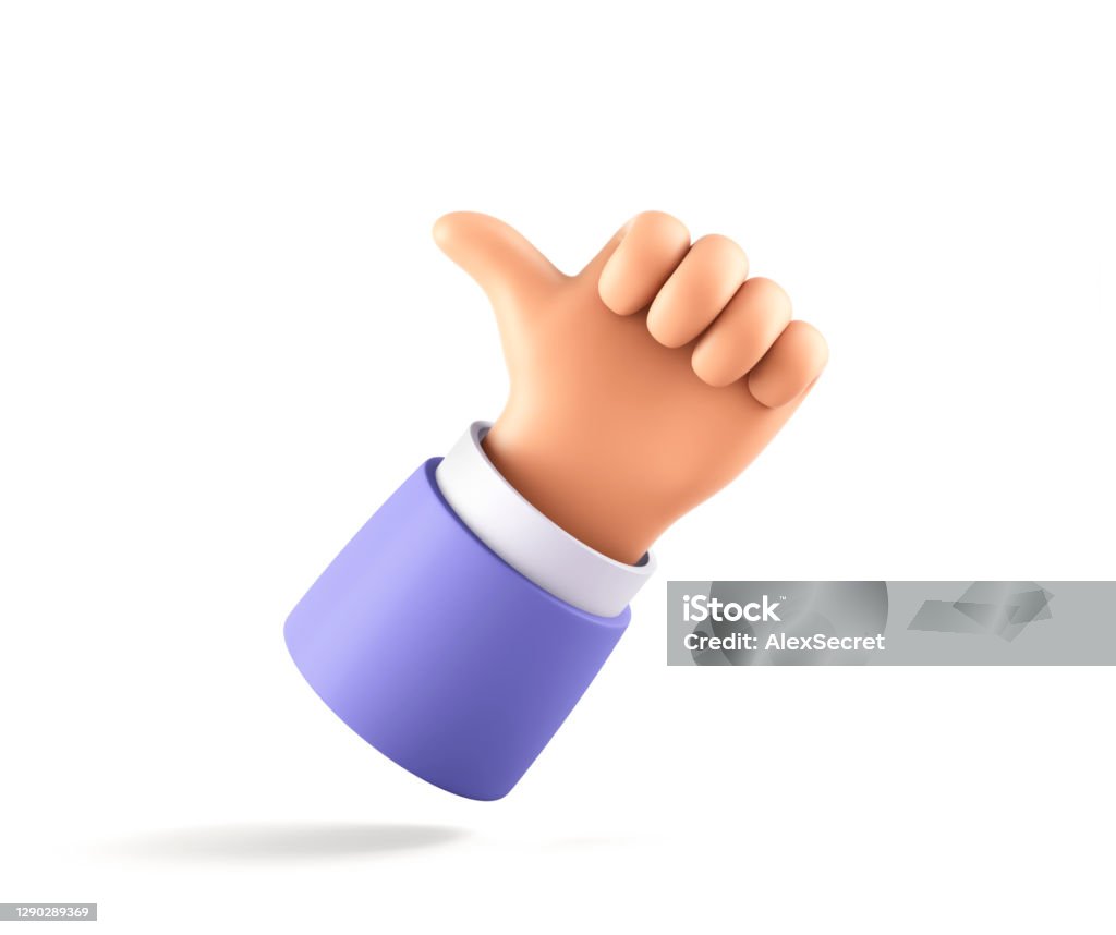 Hand with thumbs up Cartoon hand on white background. 3d illustration. Three Dimensional Stock Photo