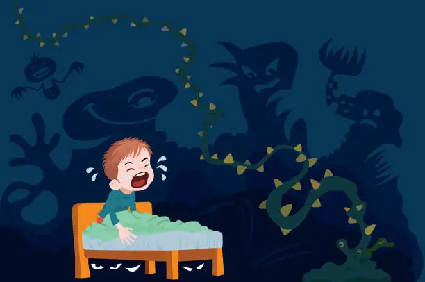 Vector illustration of Bad Dreams and Nightmares in Children