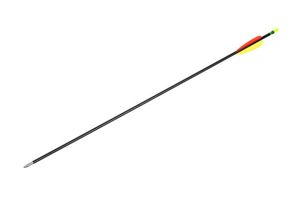 istock Modern arrow for sport bow isolate on white background. A black arrow with a blunt tip and multicolored plumage. 1290302718