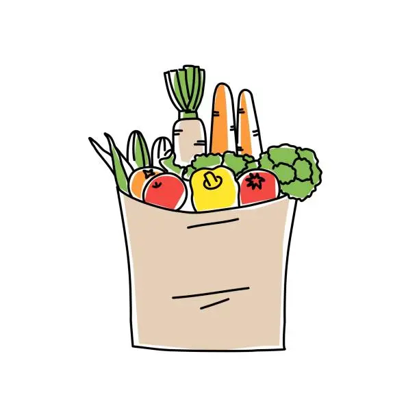 Vector illustration of Paper bag with groceries.