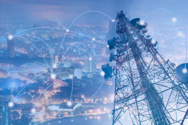 network connection telecommunication to the city Double layer network connection concept telecommunication to the city telecommunications equipment stock pictures, royalty-free photos & images
