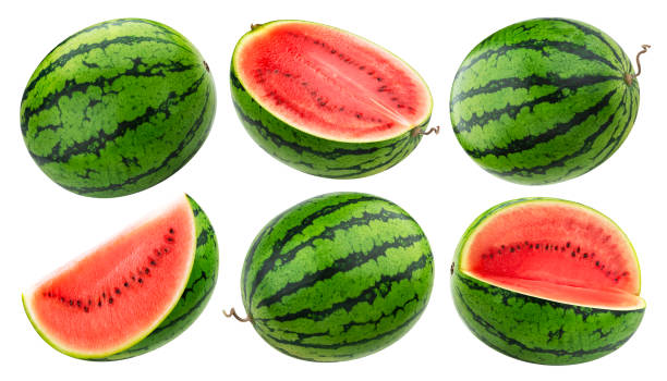 クリッピングパスを持つ白い背景に分離されたスイカ - watermelon ストックフォトと画像