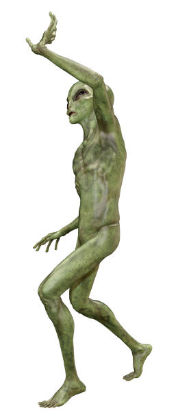 istock 3D illustration green alien on white 1290306740