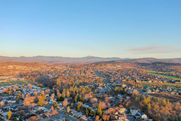 istock Peaceful town surrounded by trees with mountains as background 1290309124