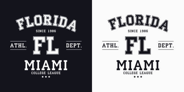 Florida, Miami design for t-shirt. College tee shirt print. Typography graphics for sportswear and apparel. Vector Florida, Miami design for t-shirt. College tee shirt print. Typography graphics for sportswear and apparel. Vector illustration. miami basketball stock illustrations