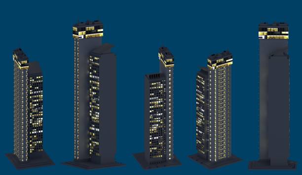 istock hi-tech fictional architecture at dark time with lights turned on, isolated top view town business concept - 3d illustration of architecture 1290310284