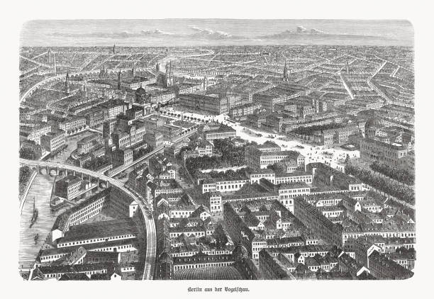 istock Historical aerial view of Berlin, Germany, wood engraving, published 1893 1290311070