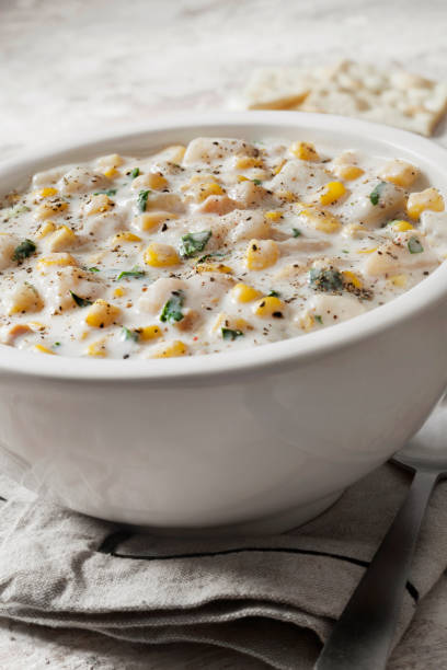 Creamy Corn and Potato Chowder with Saltine Crackers