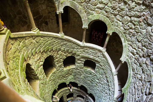SINTRA, PORTUGAL - APRIL 21, 2019: Initiation well in Quinta da Regaleira palace in Sintra
