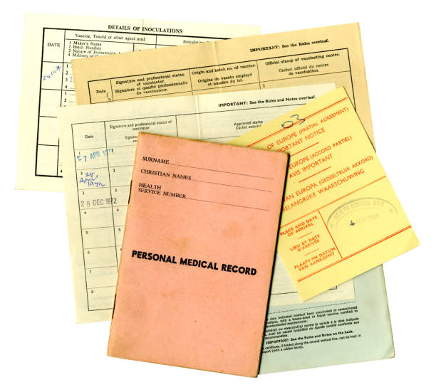istock Group of old medical and inoculation documents, 1970s 1290312834