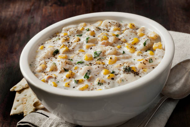 Creamy Corn and Potato Chowder with Saltine Crackers