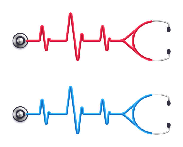 illustrations, cliparts, dessins animés et icônes de trace d’impulsion cardiaque de stéthoscope - fréquence cardiaque