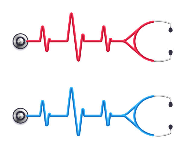 ilustrações, clipart, desenhos animados e ícones de traço de pulso cardíaco estetoscópio - equipment listening red stethoscope