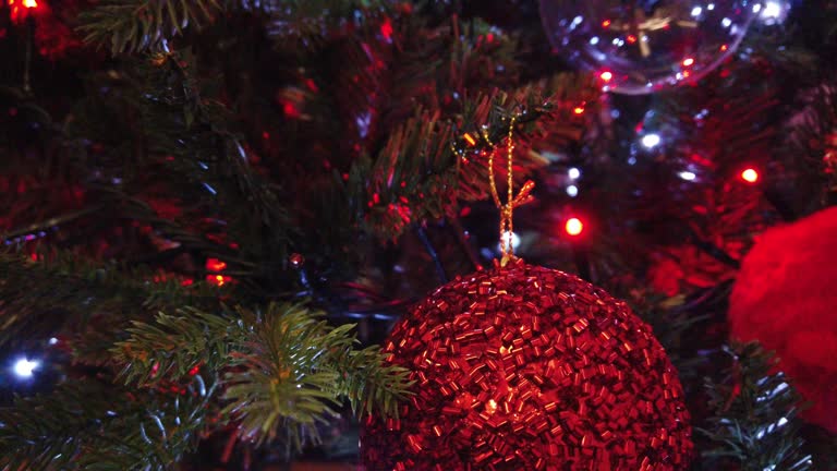 Christmas decorated tree close up. Perfect for Christmas spirit, holidays and celebrations.