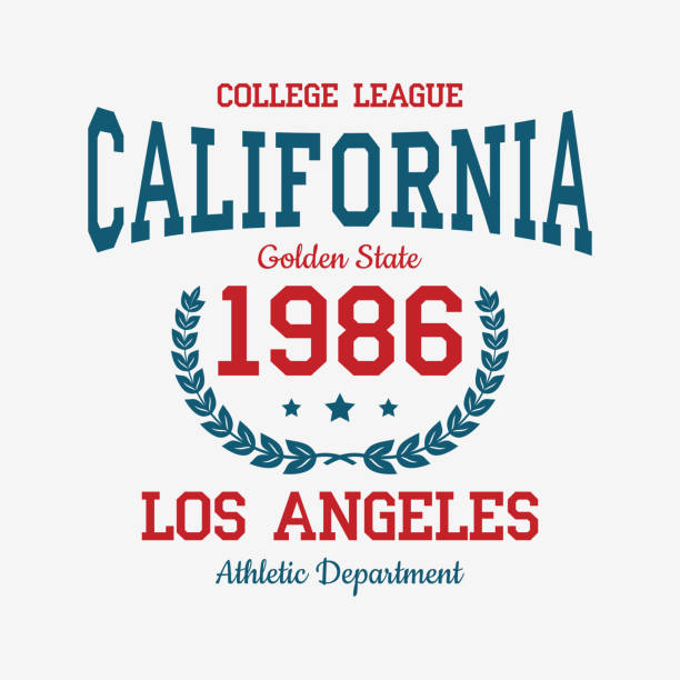 ilustrações, clipart, desenhos animados e ícones de tipografia da faculdade de los angeles para camiseta. camisa de slogan da califórnia, estampa de vestuário esportivo com gráficos vintage. vetor - old fashioned retro revival sport american football