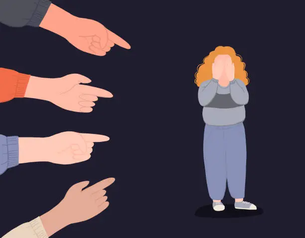 Vector illustration of Bullying a Teenage Redhead Overweight Girl