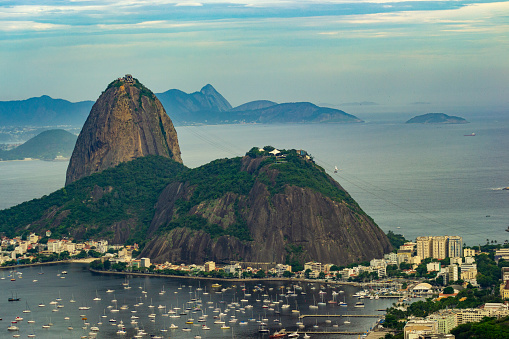 High angle view of Sugar loaf and Botafogo beach in Rio de Janeiro.