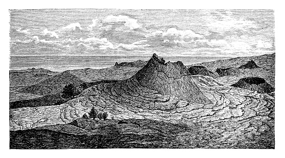 Illustration of a small crater on the island of Amsterdam