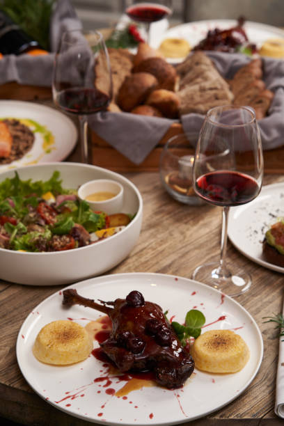 istock Christmas food table setting. Xmas and New Year dinner 1290332877