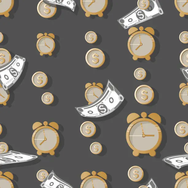 Vector illustration of TIME MONEY. Dollars. Vector money background. Money. American money sign on gray background.